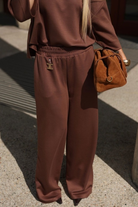 Komplet damski Ella CZEKOLADOWY zestaw z bluzką i spodniami