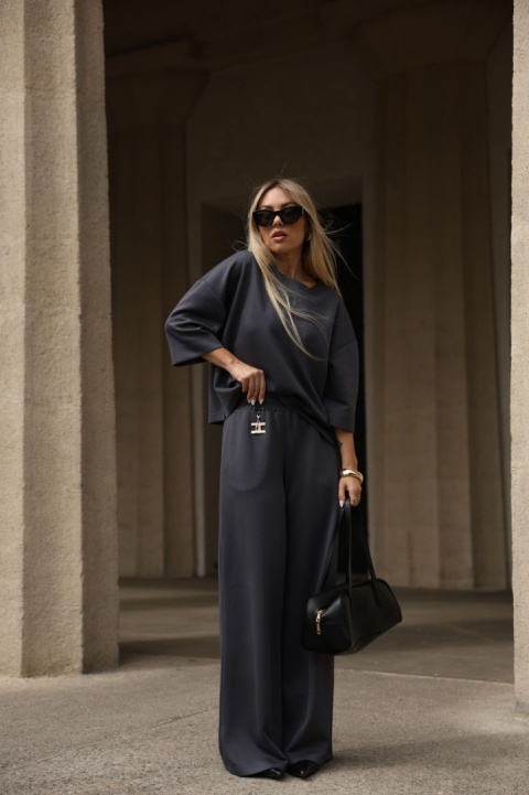 Komplet damski Ella GRAFIT zestaw z bluzką i spodniami